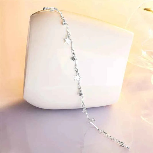 Fashion Crystal Star Bracelets for Girls - Silver Double Layer Anklets & Princess Accessories Foot Charm
