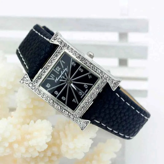 Mysterious Black Female Square Wristwatch for Timeless Elegance