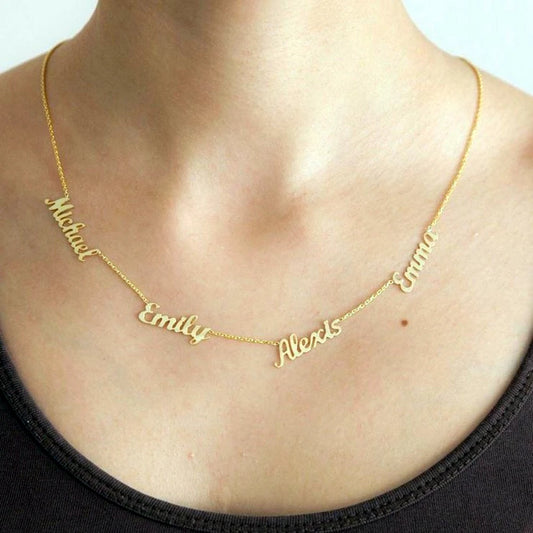 Custom Name Necklace Family Members Nameplate Pendant Personalized Jewelry for Moms - Handmade Stainless Steel Choker Platinum Plated