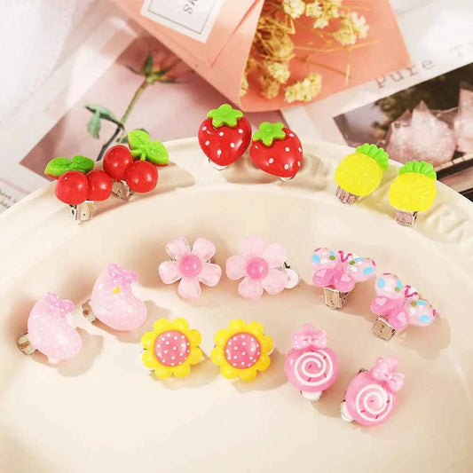Cute Animal Cherry Earrings - Adorable Resin Clip-On Ear Accessories