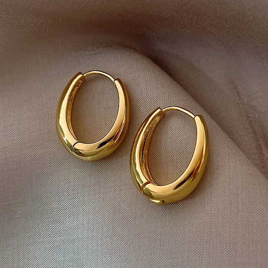 Fashion Vintage Gold Hoop Earrings - Korean Silver Color Oval Design