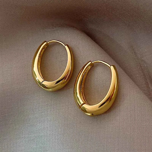 Fashion Vintage Gold Hoop Earrings - Korean Silver Color Oval Design
