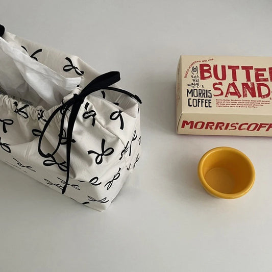 Bow Drawstring Tissue Bag Storage Organizer for Napkin Paper Case - Home Décor Living Room Table Accessories