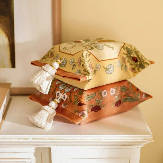 Vintage Floral Tissue Box Holder - 18x24cm Short Plush American Floral Design Decorative Rectangle Napkin Paper Box for Home