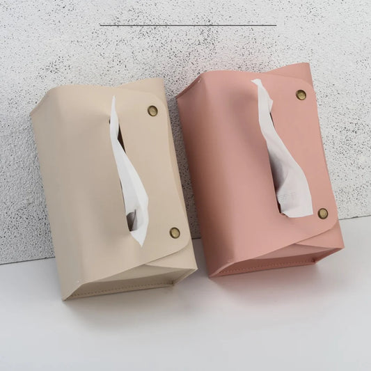 Tissue Bag PU Leather Napkin Holder Box for Home Office - Waterproof Dustproof Storage Container for Living Room Table Decoration