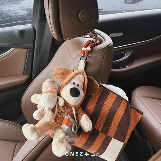 Car Tissue Box for Dogs - Multifunctional Hanging Large Capacity Tissue Bag with Cute Dog Doll Design