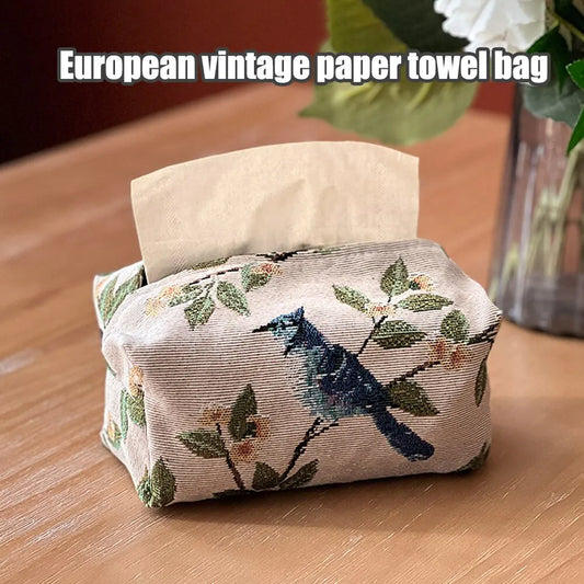 Vintage Tissue Box Holder European Style Jacquard Drawn Paper Bag for Living Room Table Storage