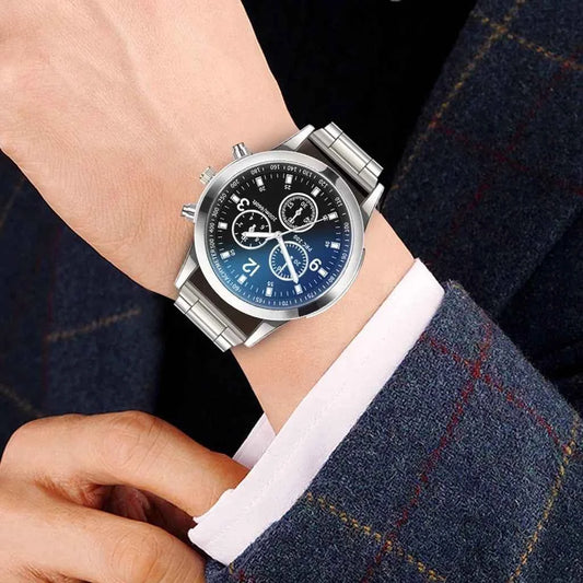 Luxury Round Watch for Men - Stylish Blu-ray Roman Band Timepiece