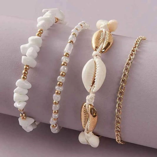 Summer Beach Anklet Set - Crushed Stone Chain Design for Effortless Style