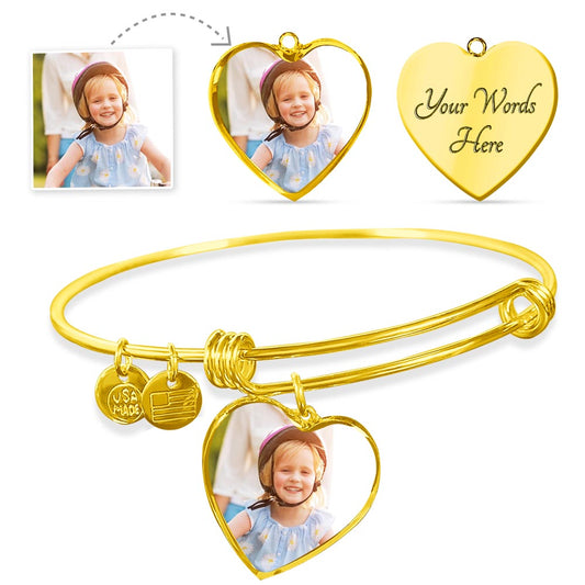 Luxury Heart Bangle for Daughter - Personalized with Your Upload