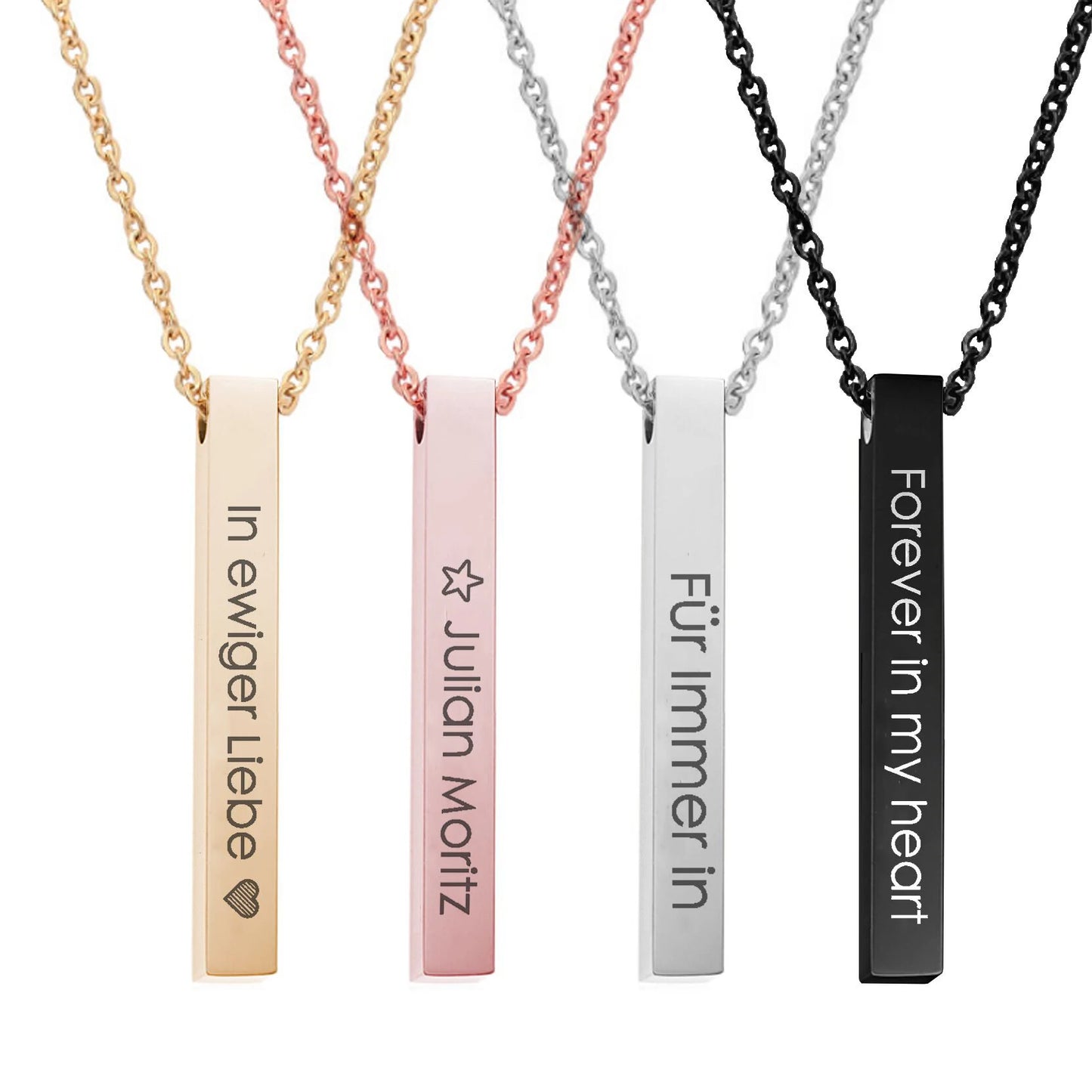 Black Bar Necklace Engrave Names and Initials Date Customized Coordinate Stainless Steel Shiny Bar Pendant Men Women Jewelry