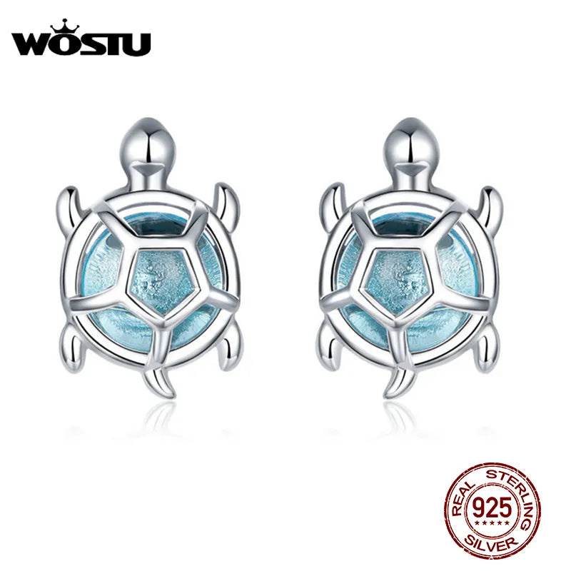 WOSTU Hot Sale 925 Sterling Silver Sea Turtle Tortoise Exquisite Silver Earrings for Women Fashion Korean Wedding Jewelry CTE406