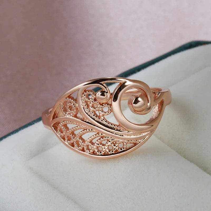 Kinel Hot Fashion Glossy Rings for Women 585 Rose Gold Unusual Hollow Flower Rings Ethnic Bride Wedding Jewelry 2022 New