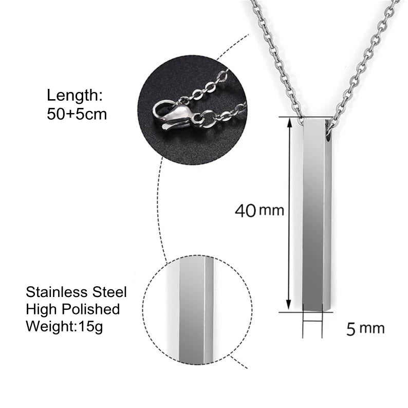 Black Bar Necklace Engrave Names and Initials Date Customized Coordinate Stainless Steel Shiny Bar Pendant Men Women Jewelry