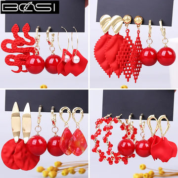 BOSI red set earrings fashion jewelry sets long earrings for women geometric drop earrings set 2020 acrylic boho earring cute cc