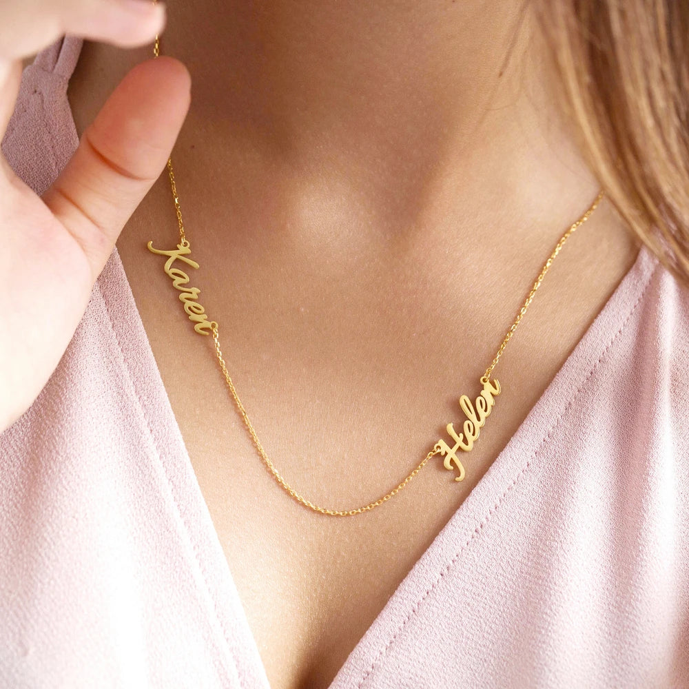 Custom Name Necklace Family Members Nameplate Pendant Personalized Jewelry for Moms - Handmade Stainless Steel Choker