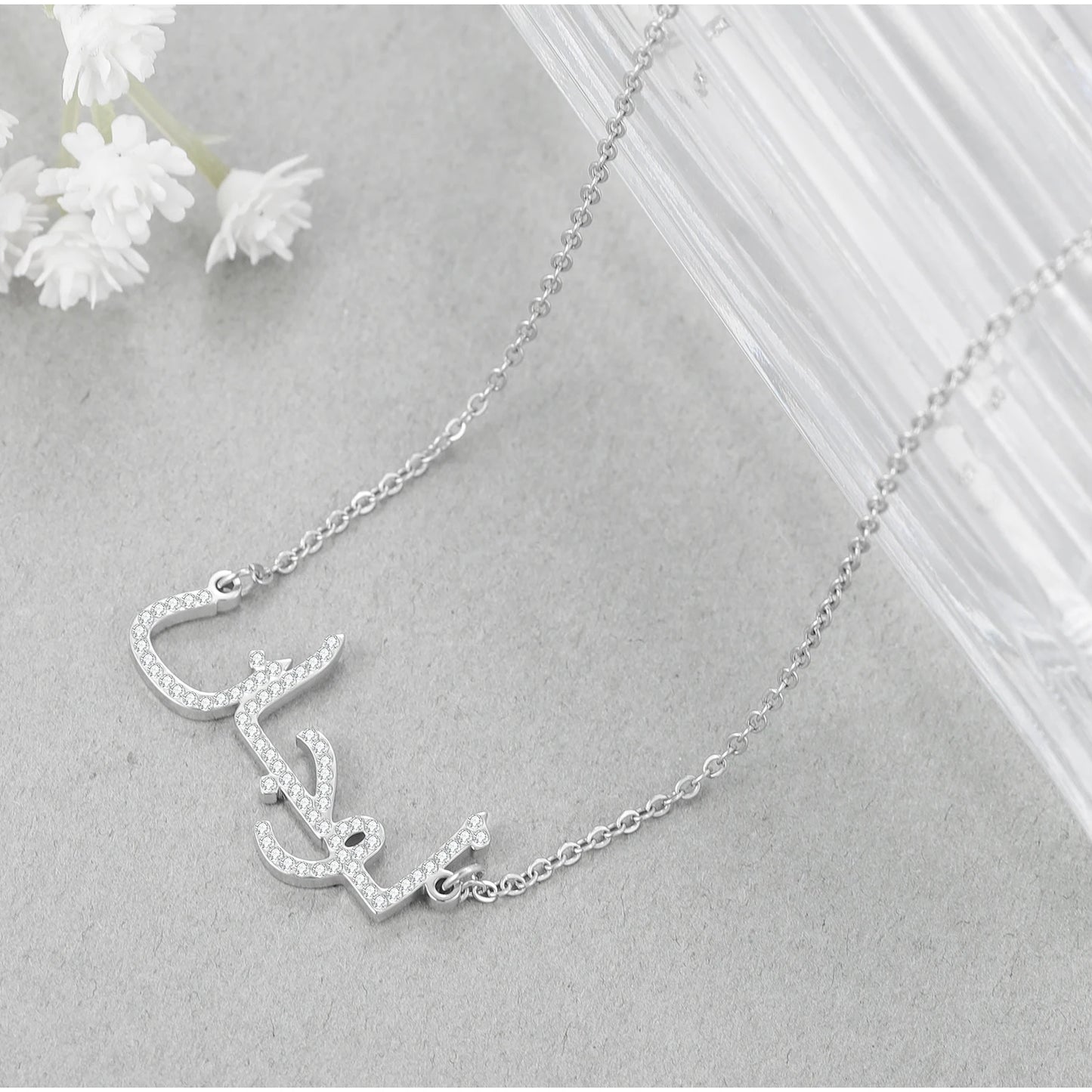 Custom Arabic Name Necklace Personalized Stainless Steel Crystal Arabic Pendant Iced Out Names Jewelry For Women Christmas Gift