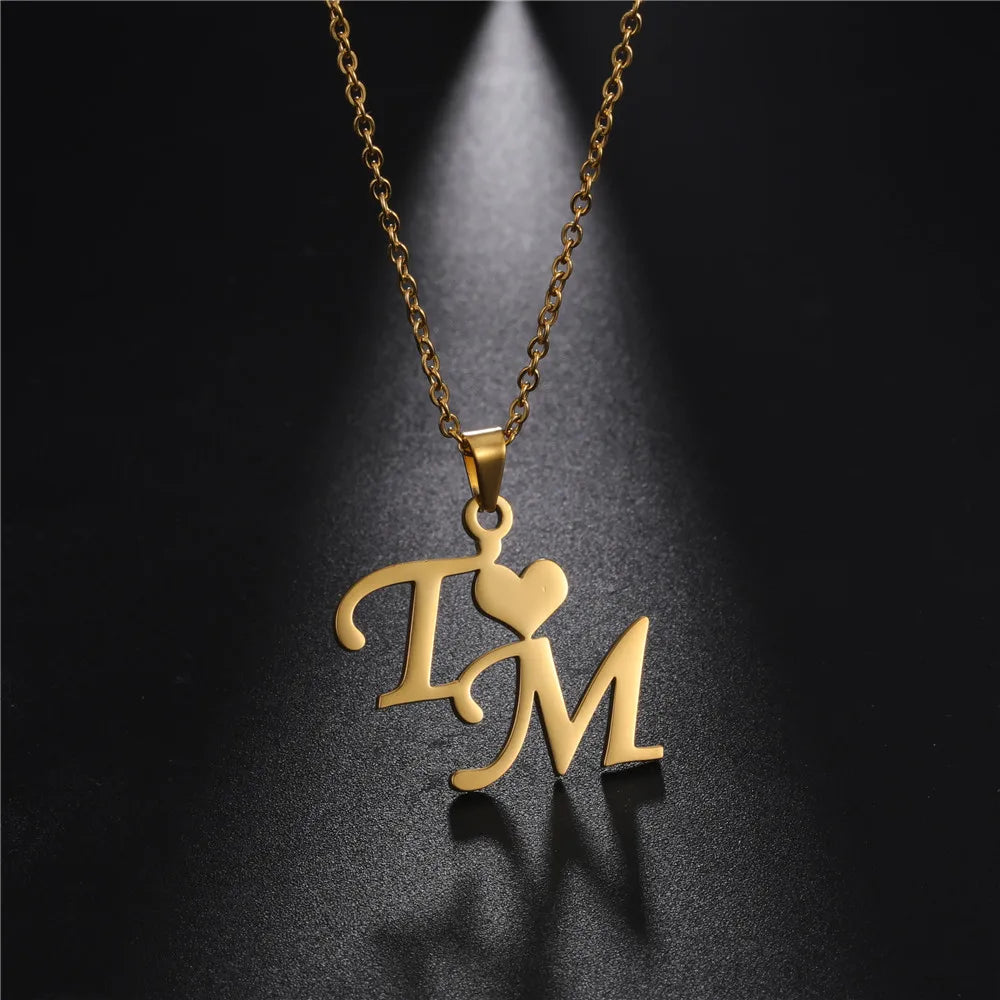 Lemegeton Personalized Name Necklace Custom Initial Letter Necklaces for Women - Stainless Steel Personalized Nameplate Gift