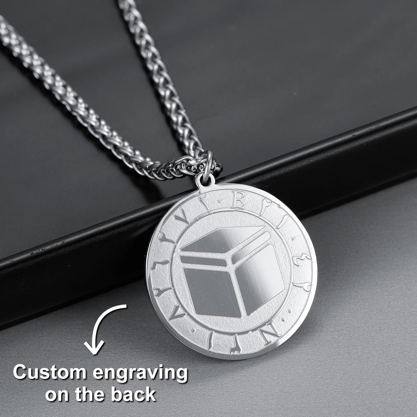 New Kaaba Coordinates Coin Necklace For Men Personalized Arabic English Letter Embossed Islam Pendants Stainless Stee Jewelry