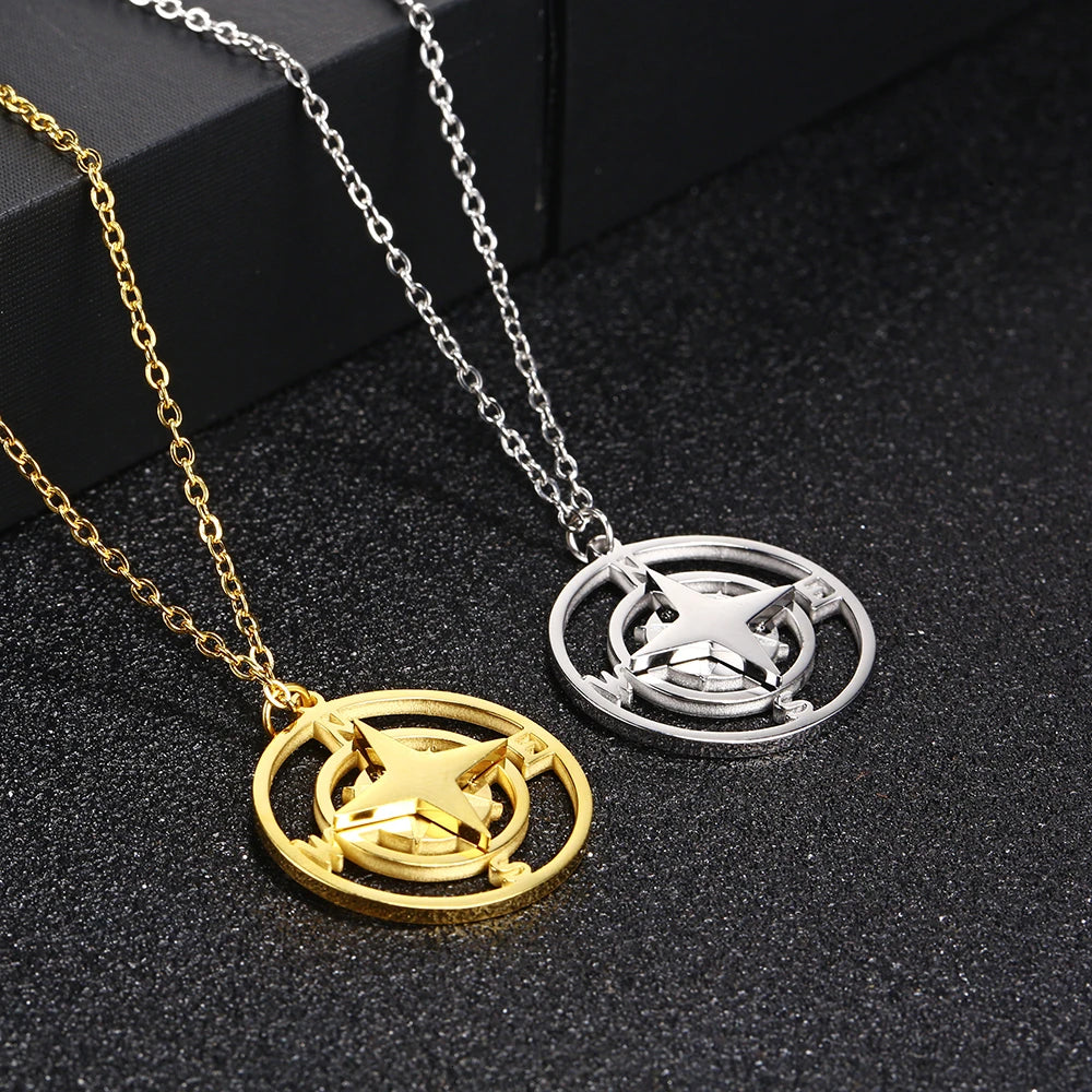 Delicate Golden Compass Necklace Nautical Wandering Coordinate Positioning Sun Compass Necklace Distance Friendship Jewelry