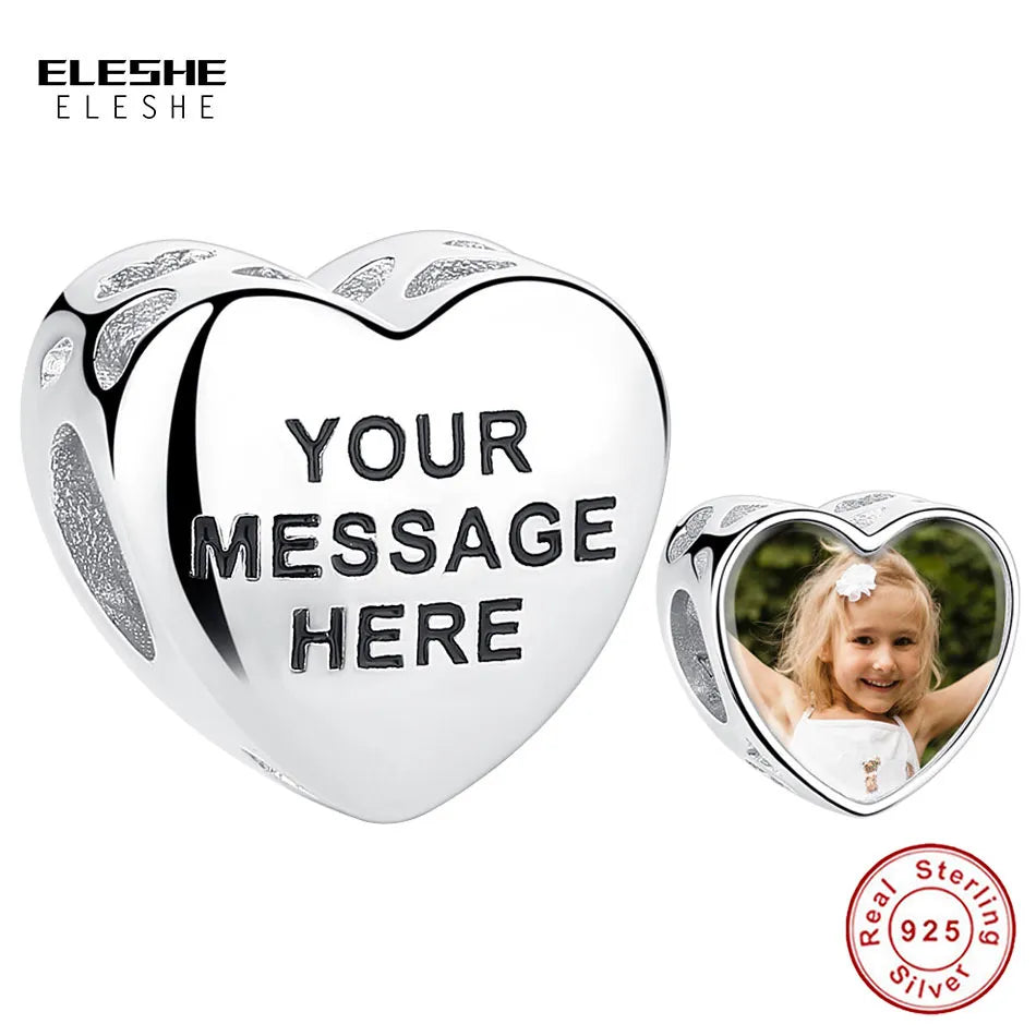 ELESHE Personal Custom Photo Charm 925 Sterling Silver Engrave Letter Charm Beads Fit Original Bracelet Women Jewelry