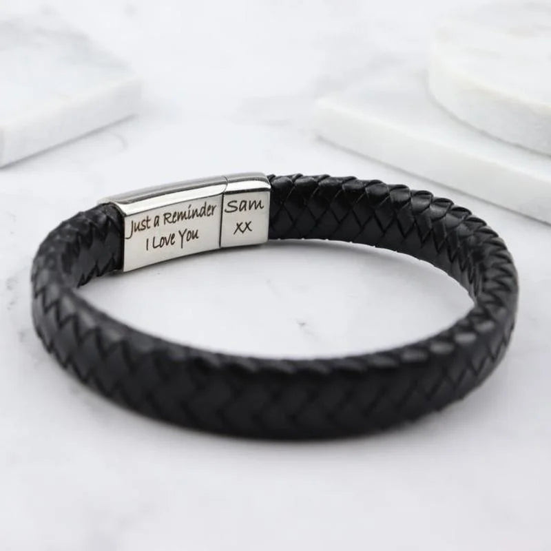 Personalized Names Bracelet for Men Braided Leather Bangle Stainless Steel Magnet Jewelry Custom Family Name Bracelets Gifts