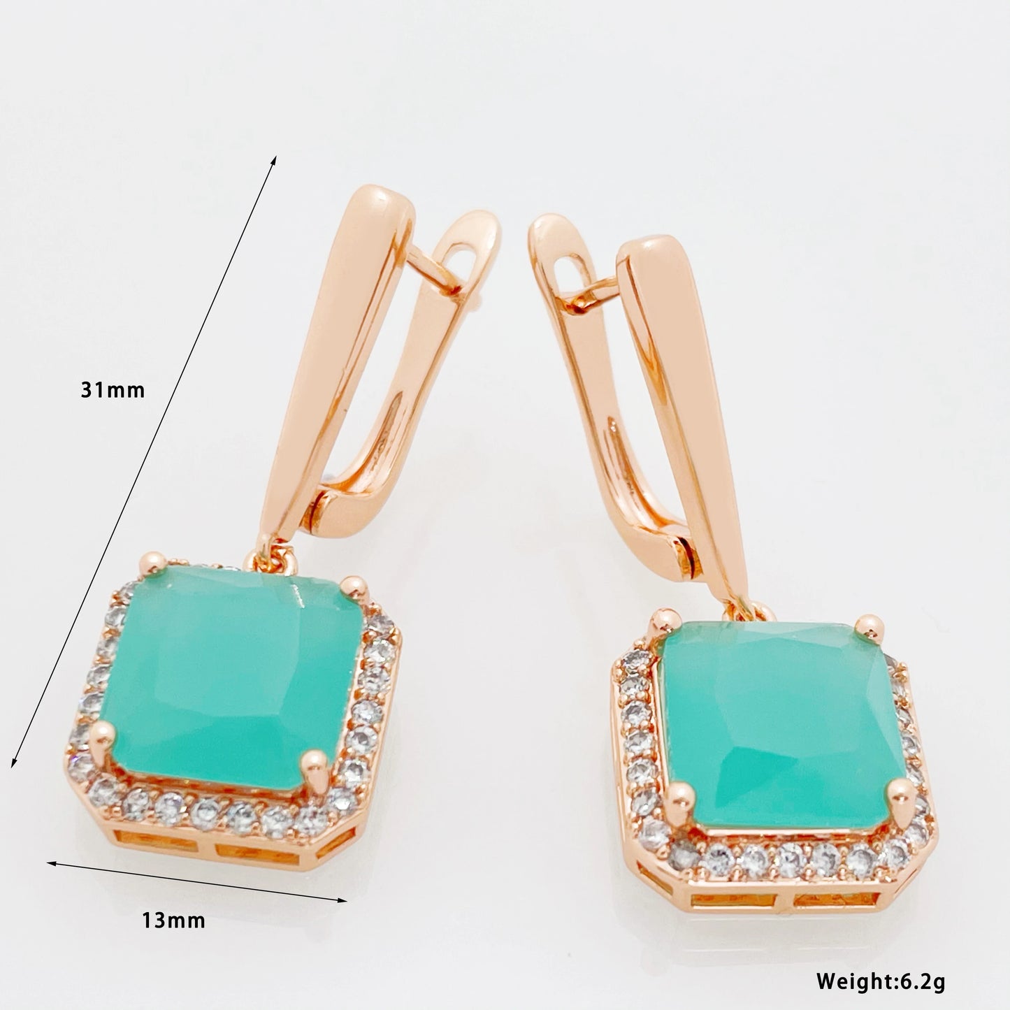 Aomigc Exclusive Square Long Women Fashion 585 Rose Gold Fine Jewelry Cyan/Pink Ice Natural Zircon Gorgeous Dangle Earrings