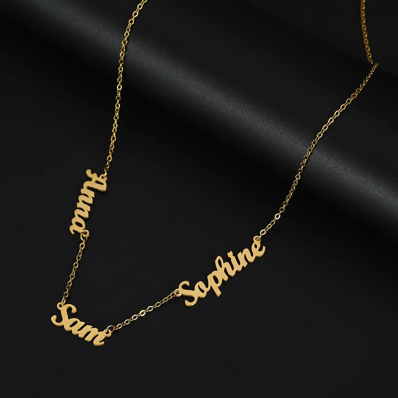 Custom Multiple Personalized Name Necklaces Jewelry Chain Pendant Name Gold Color Necklace for Women Men Stainless Steel Gifts