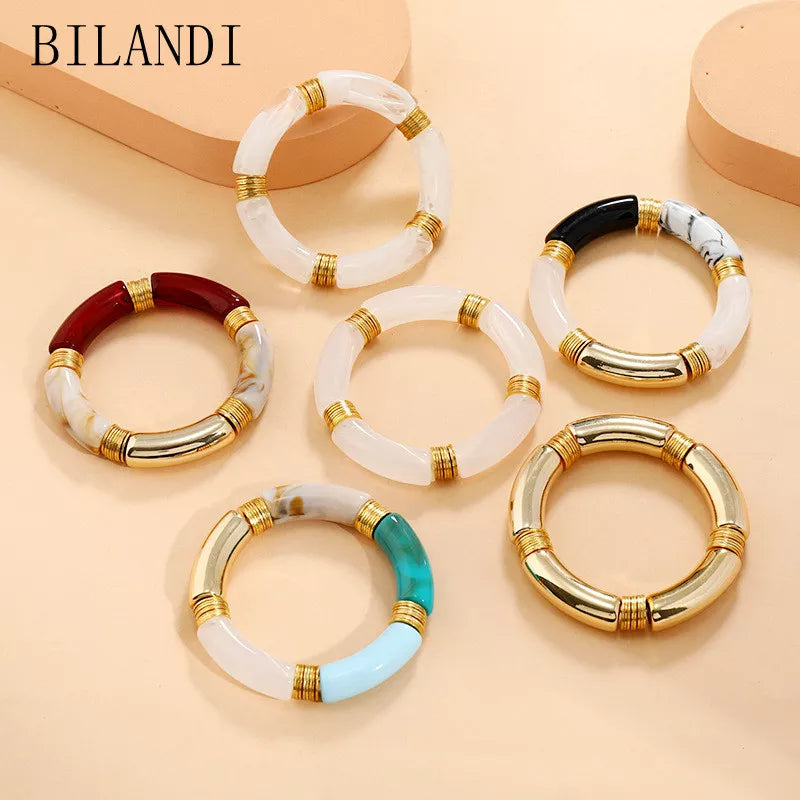 Bilandi Retro Style Stretch Bracelet For Women Female Hot Sale Vintate Temperament Resin Acrylic Bracelet Modern Jewelry