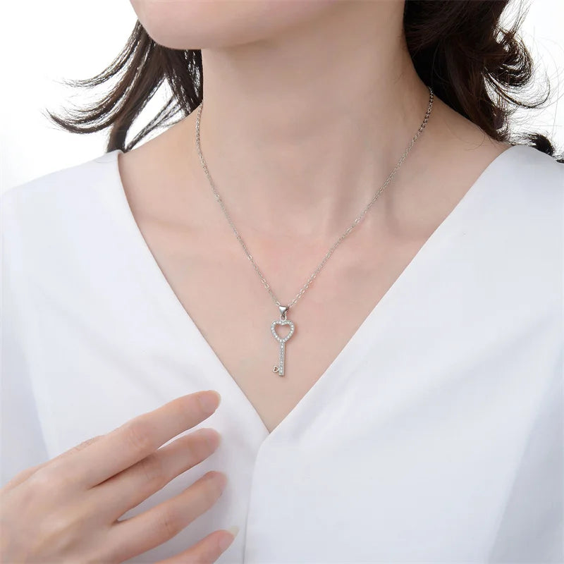 QMCOCO New Style Silver Color Vintage Key Geometry Pendant Necklace For Women Man Chic Punk Fashion Delicacy Party Jewelry Gifts