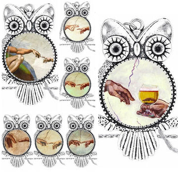 Glass Cabochon Necklace With Women Statement Pendant Owl Necklaces Jewelry For Women Girls Handmade The Creation of Adam