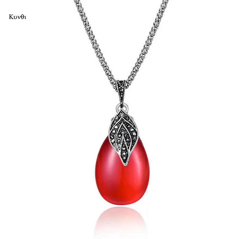 3pcs/Set Classical Pendant Necklace Earrings Rings Sets for Women Wedding Party Red Green Silver Color Water Drop Jewelry Gift