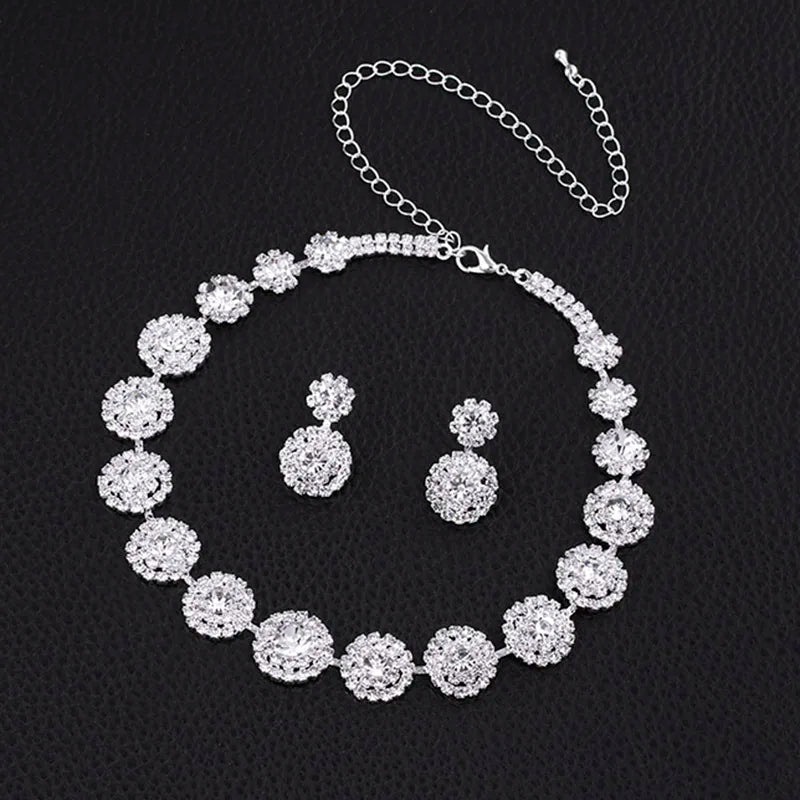 TREAZY Sparkling Silver Color Crystal Wedding Jewelry Set for Women Statement Choker Necklace Earrings Set Bridal Jewelry Set