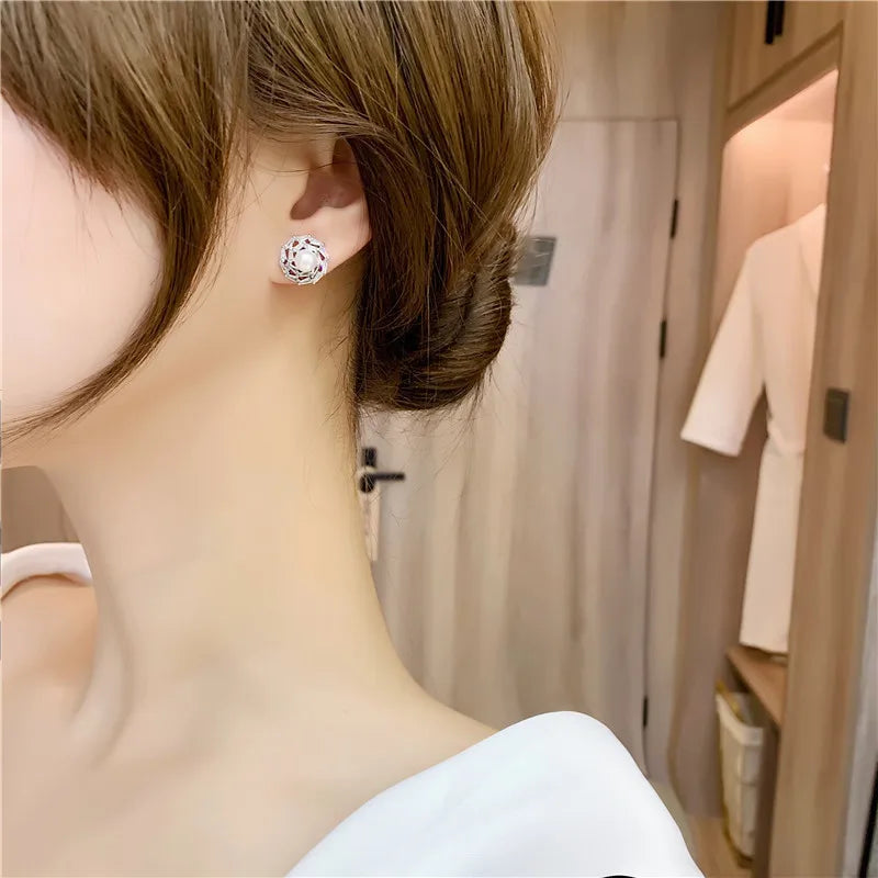 Chic Round Imitation Pearl Stud Earrings for Women Simple Stylish Accessories Versatile Party Daily Wear Trendy Jewelry