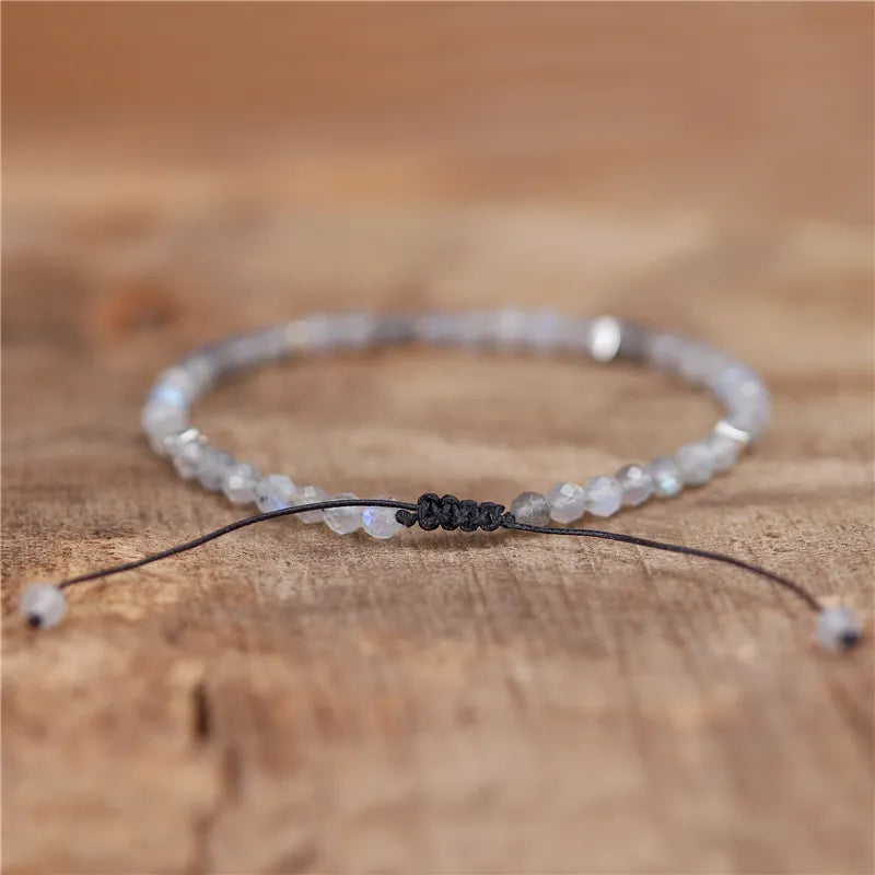 Chic Dainty Natural Stone 4mm Labradorite Beads Bracelet Yoga Adjustable Gemstones Tibetan Bracelet For Women Jewelry Dropship