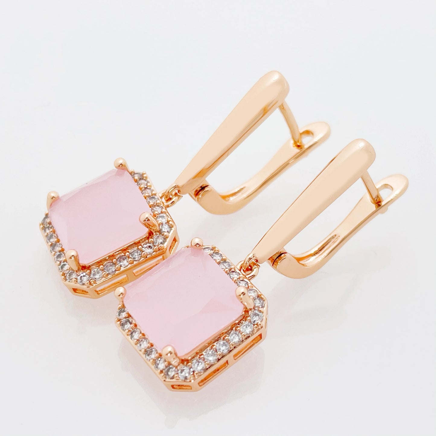 Aomigc Exclusive Square Long Women Fashion 585 Rose Gold Fine Jewelry Cyan/Pink Ice Natural Zircon Gorgeous Dangle Earrings