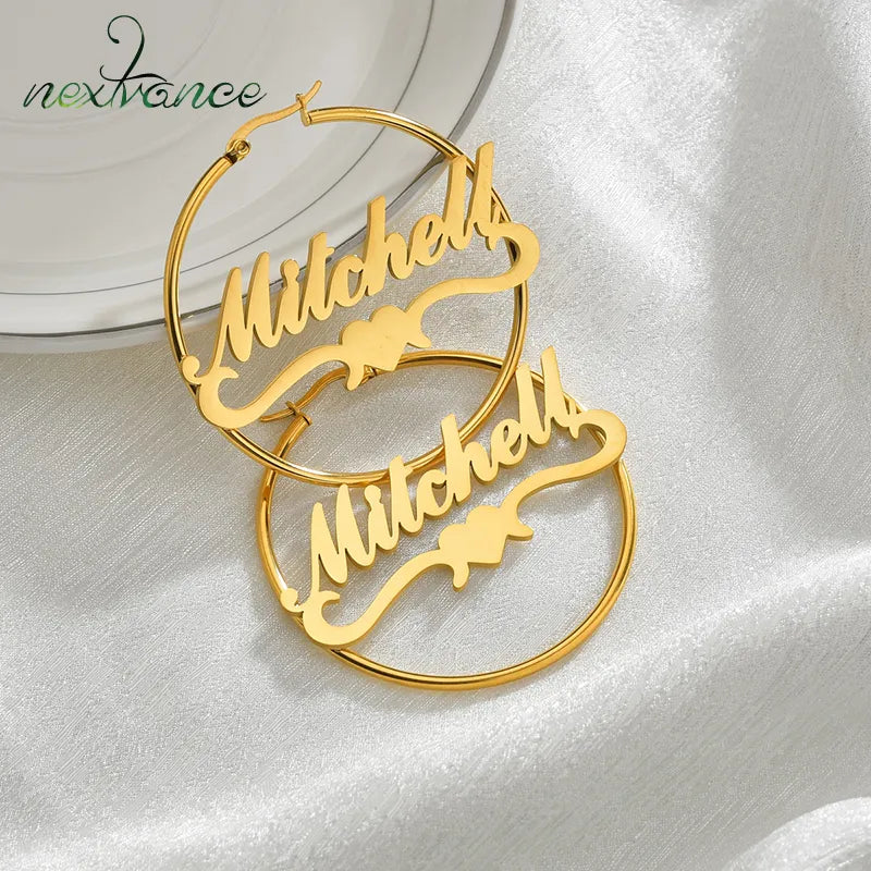 Nextvance Earrings 2021 Trend Personalised Stainless Steel Custom Name hoop Earring Nameplate Handmade For Women Jewelry Gift