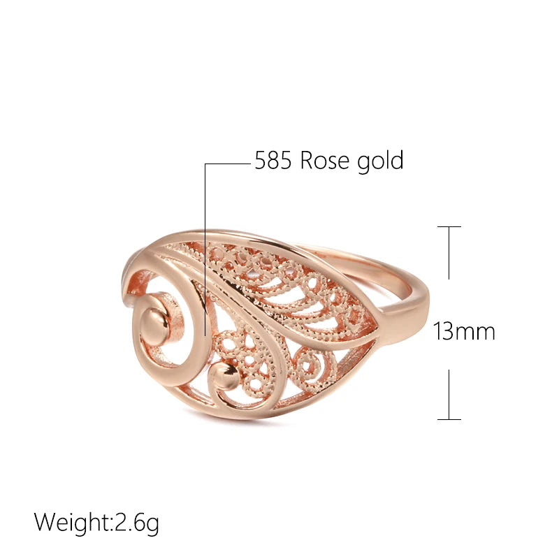 Kinel Hot Fashion Glossy Rings for Women 585 Rose Gold Unusual Hollow Flower Rings Ethnic Bride Wedding Jewelry 2022 New