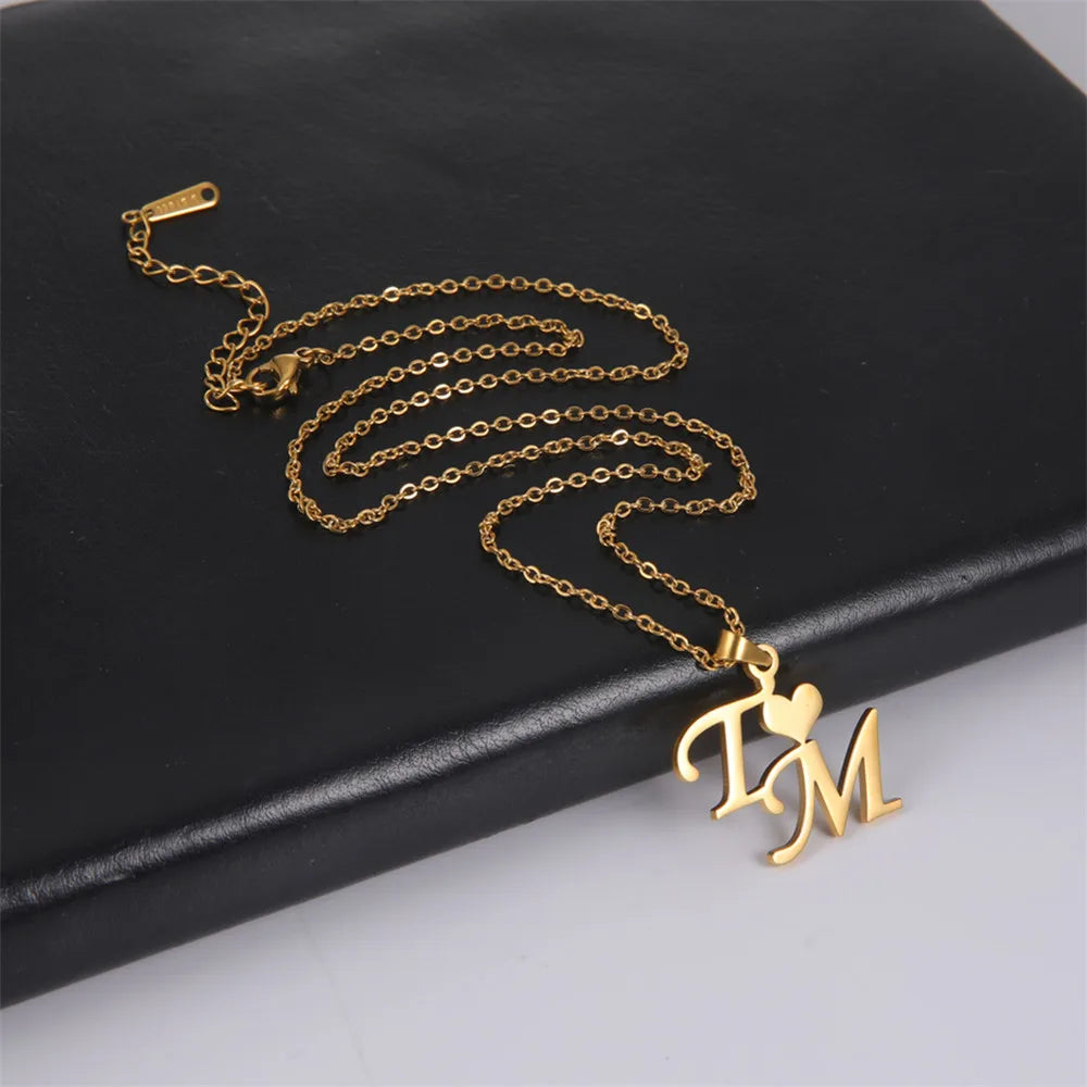 Lemegeton Personalized Name Necklace Custom Initial Letter Necklaces for Women - Stainless Steel Personalized Nameplate Gift