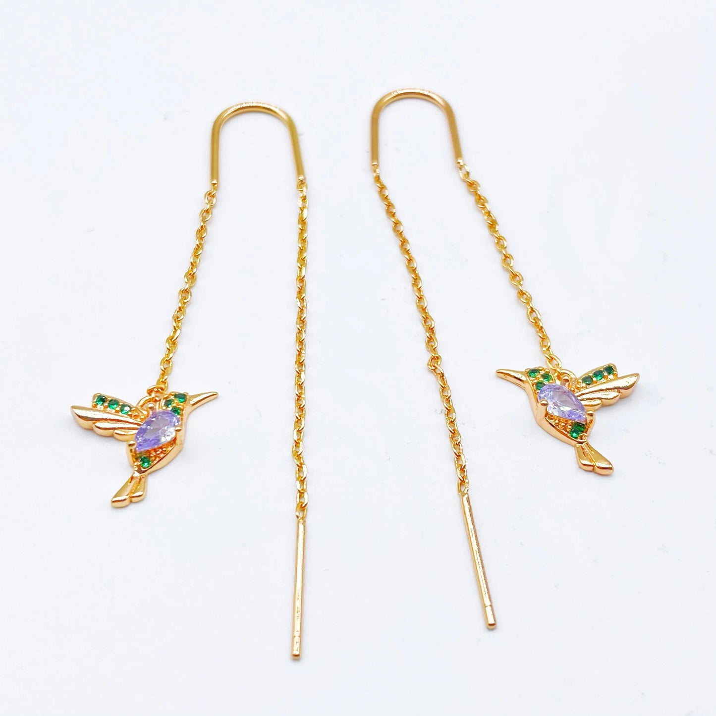 Hot Fashion Cute 585 Rose Gold Long Line Chain Women Various Mini Lovely Bird Tassel Pet Earrings Adjustable Exclusive Jewelry