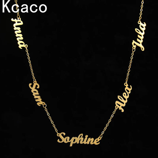 Custom Multiple Personalized Name Necklaces Jewelry Chain Pendant Name Gold Color Necklace for Women Men Stainless Steel Gifts Silver
