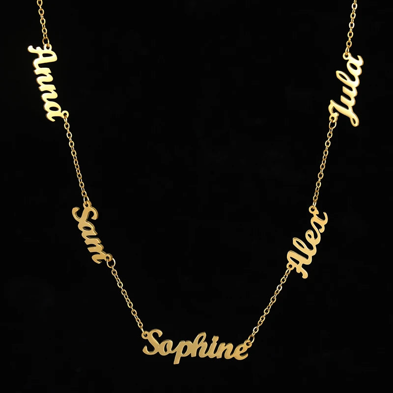 Custom Multiple Personalized Name Necklaces Jewelry Chain Pendant Name Gold Color Necklace for Women Men Stainless Steel Gifts