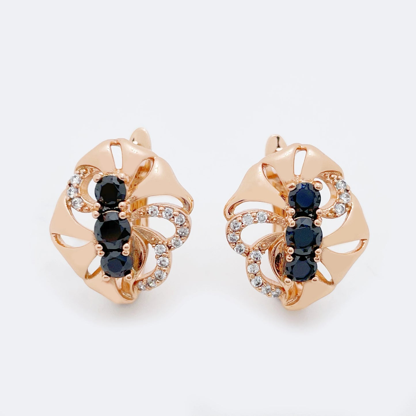 New Daily Women Romantic Fine Fashion Jewelry 585 Rose Gold Royal Blue/Black Natural Zircon Hollow Exclusive Drop Earrings