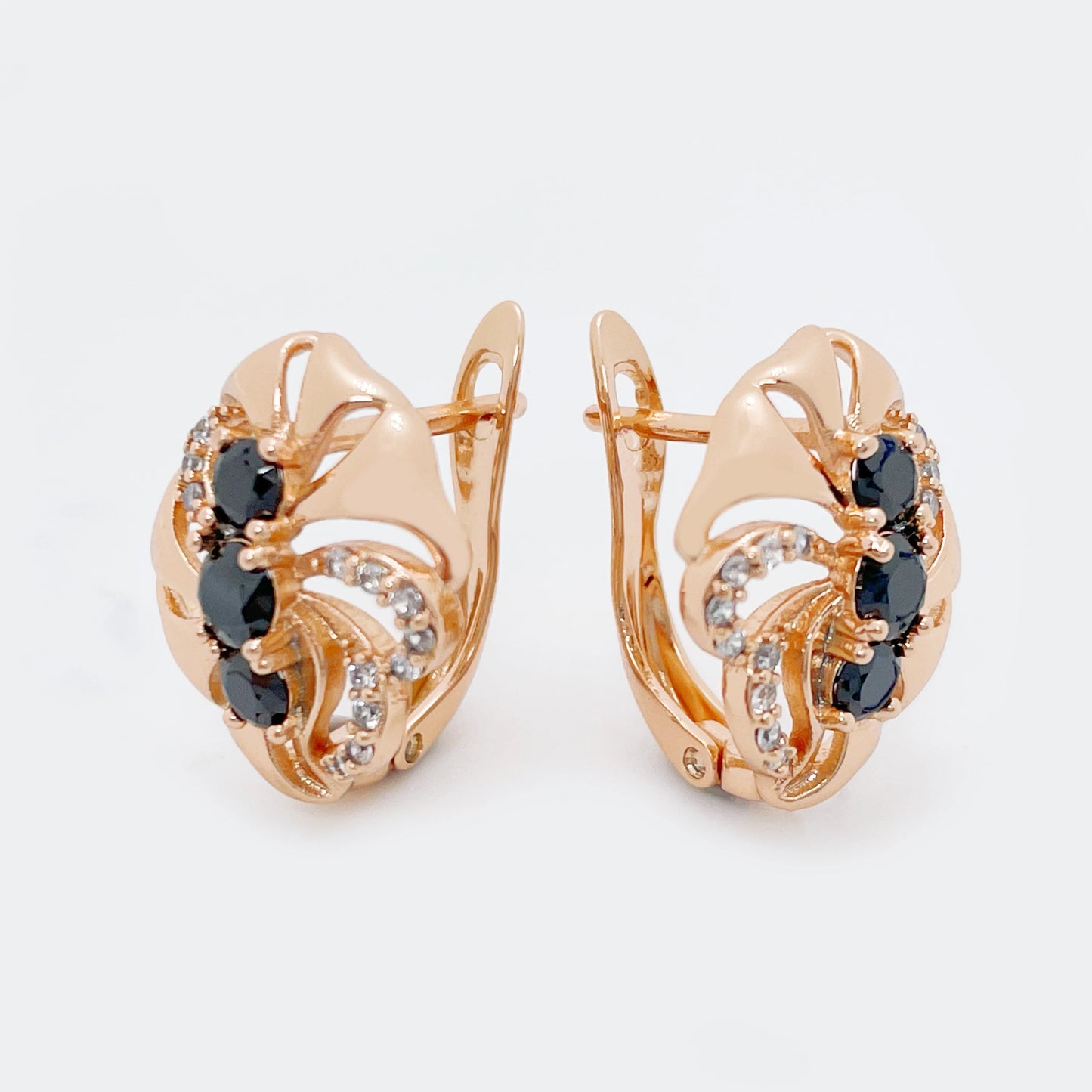 New Daily Women Romantic Fine Fashion Jewelry 585 Rose Gold Royal Blue/Black Natural Zircon Hollow Exclusive Drop Earrings