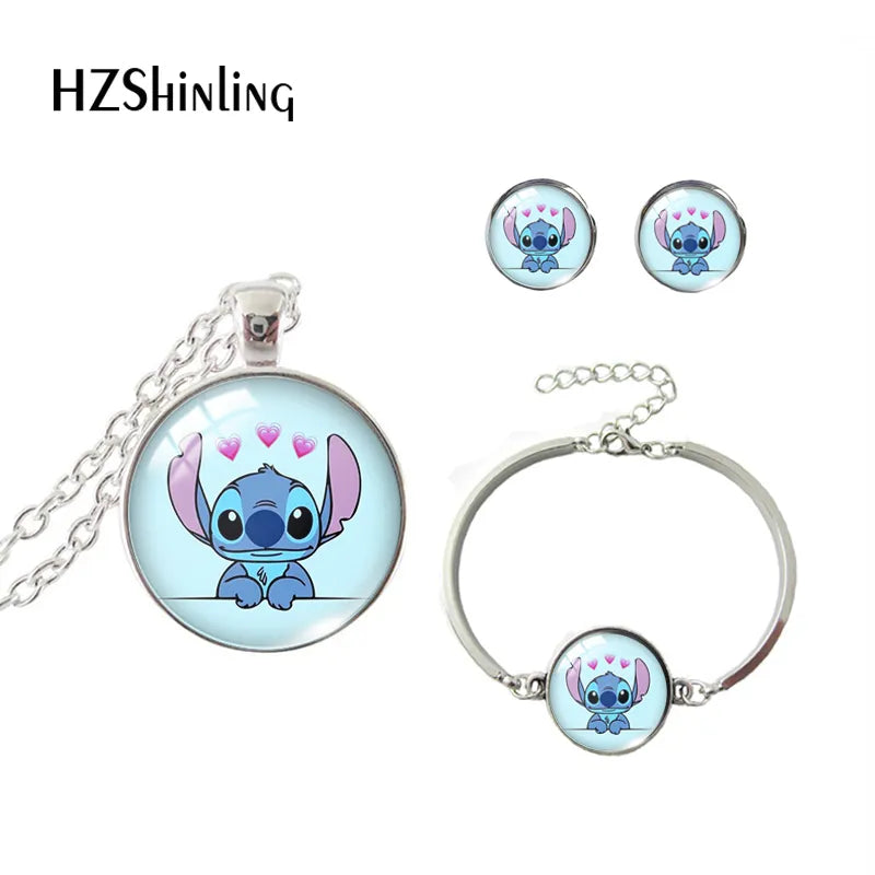 2021 New Arrival Lilo and Stitch Characters Stitch and Angel Necklace Bracelet Earring Sets Handcraft Jewelry Sets