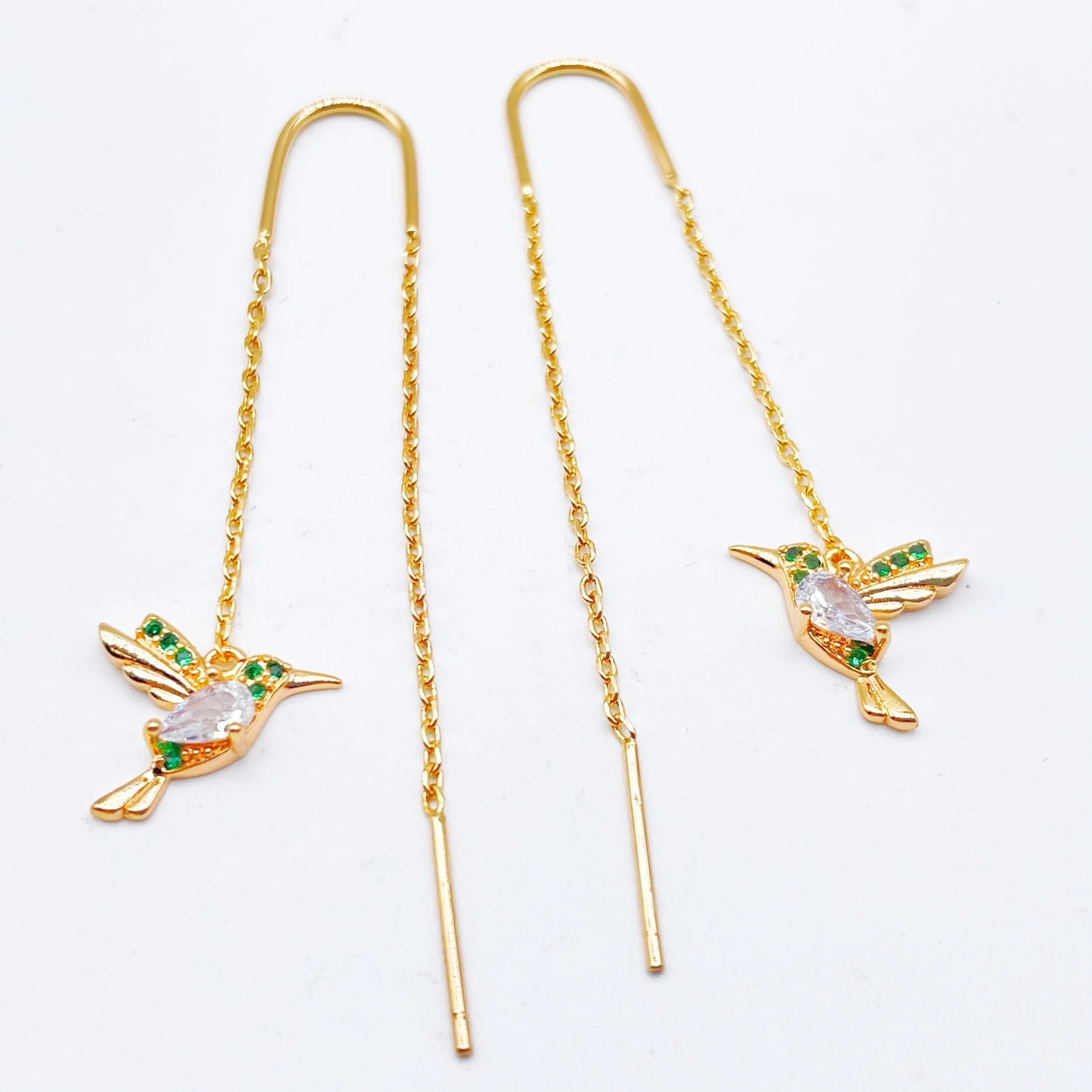 Hot Fashion Cute 585 Rose Gold Long Line Chain Women Various Mini Lovely Bird Tassel Pet Earrings Adjustable Exclusive Jewelry