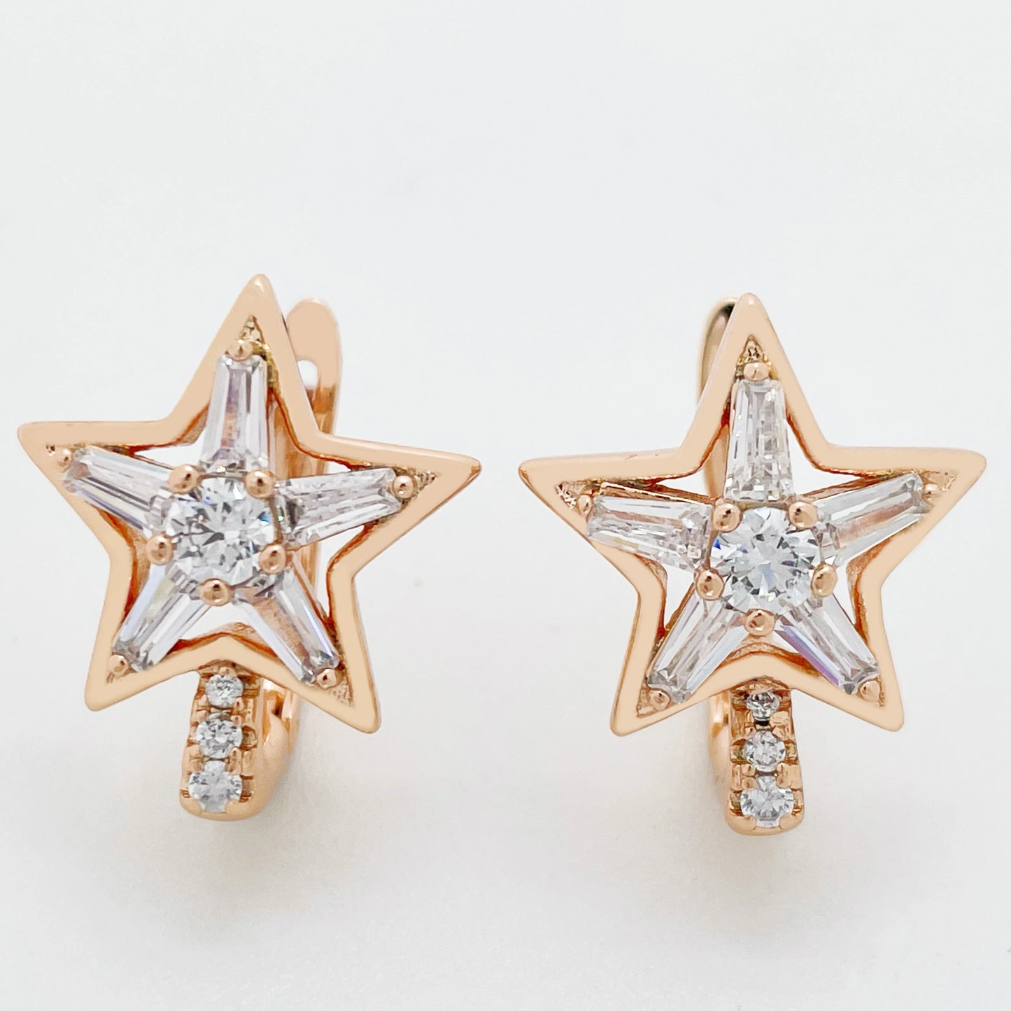 New 585 Rose Gold Pentagonal Star White Natural Zircon Fashion Jewelry Sunshine Exclusive Women Unique Drop Earrings