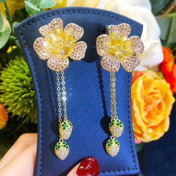 KellyBola Exclusive Luxury High Quality Flower Zircon Pendant Earrings Ladies Wedding Banquet Anniversary Performance Jewelry