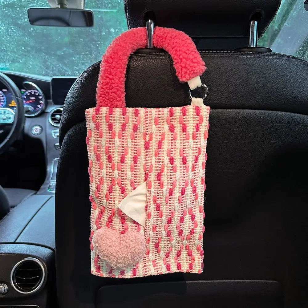 Hanging Car Mounted Garbage Bin Cute Large Capacity Car Hanging Tissue Bag Love pattern Creative Auto Seat Back Storage Bag