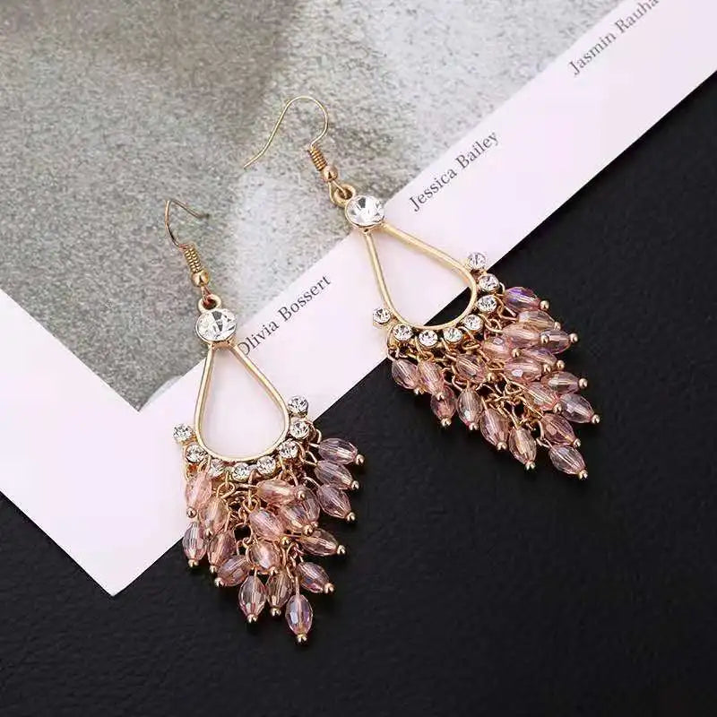 Korean Fashion Bohemian Handmade Outstanding Women for Beaded Wedding Anniversary Party Jewelry Gift Droplet Tassel Earrings